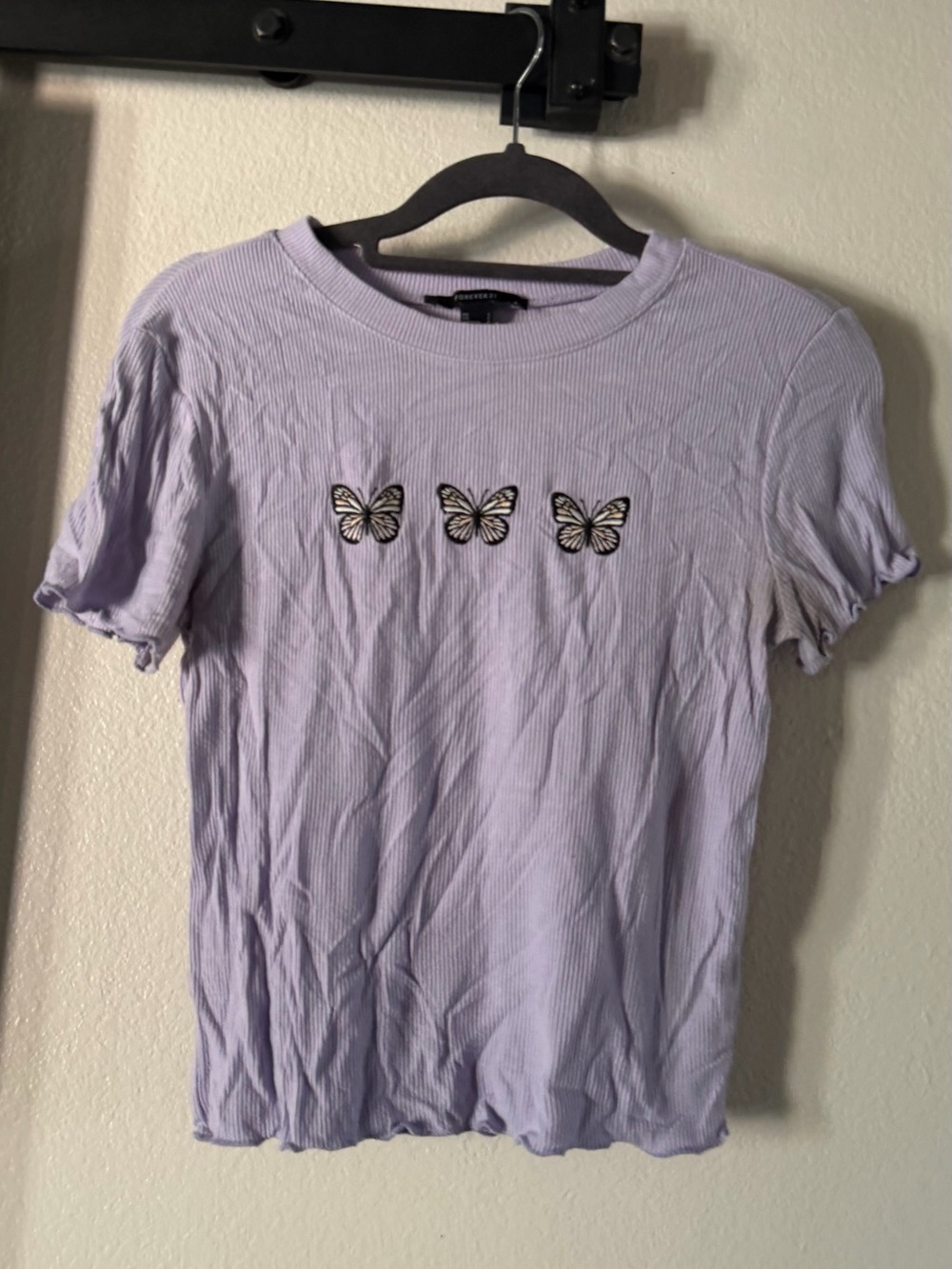 Women's Lavender Butterfly Ribbed Tee